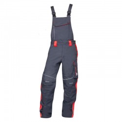 Pantaloni de lucru cu pieptar Neon H6405, gri/rosu